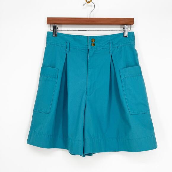 Vintage 80s {Harbor Lights} A-Line High-Waist Mom Shorts Turquoise Blue Medium - Picture 2 of 9